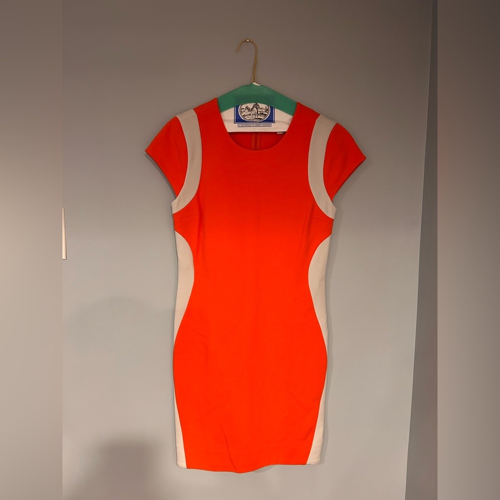 Diane Von Furstenberg Orange and White Midi Dress